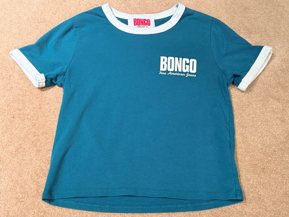 Vintage original 90s Bongo Forever 21 Teal Tee Crop Top Short Sleeve SZ Small